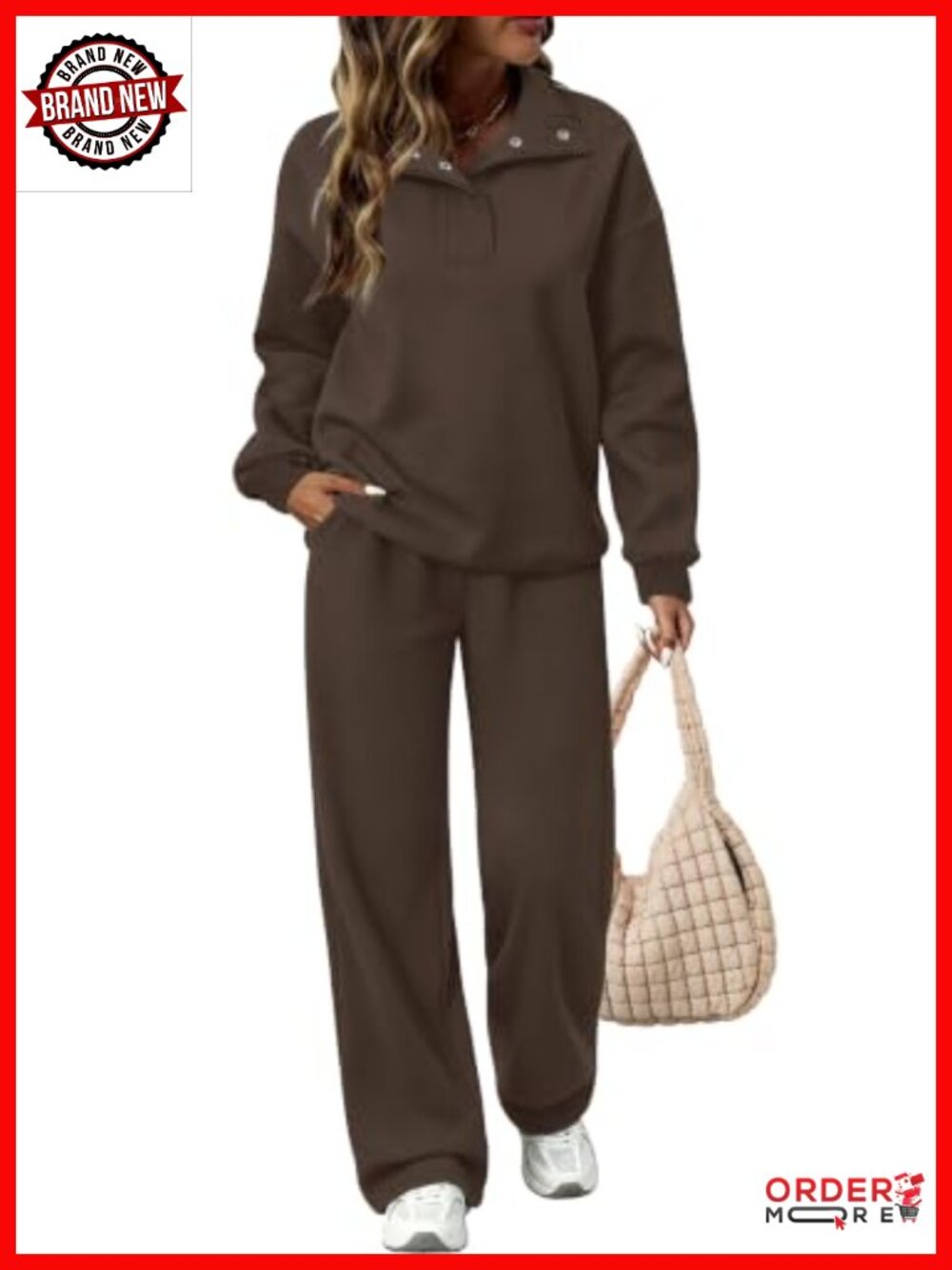 2 Piece Sweatsuit Set Henley Snap Top Bootcut Pants Lounge Travel